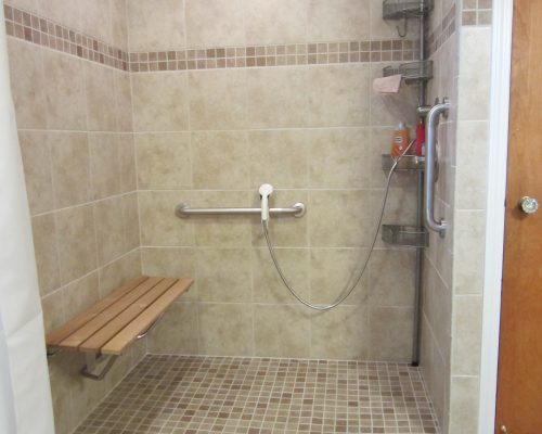 Shower bench in Michigan bathroom