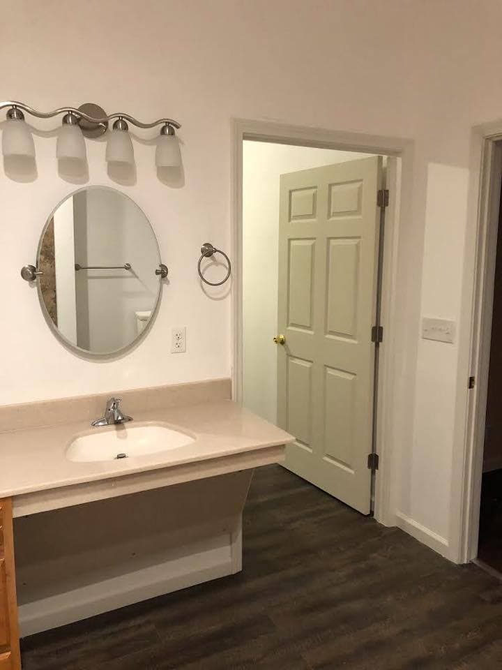 handicap accessible bathroom remodel with vanity mirror Madison Heights