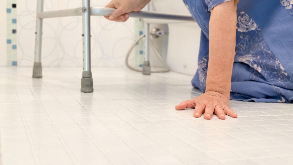 elderly falling in bathroom because slippery surfaces