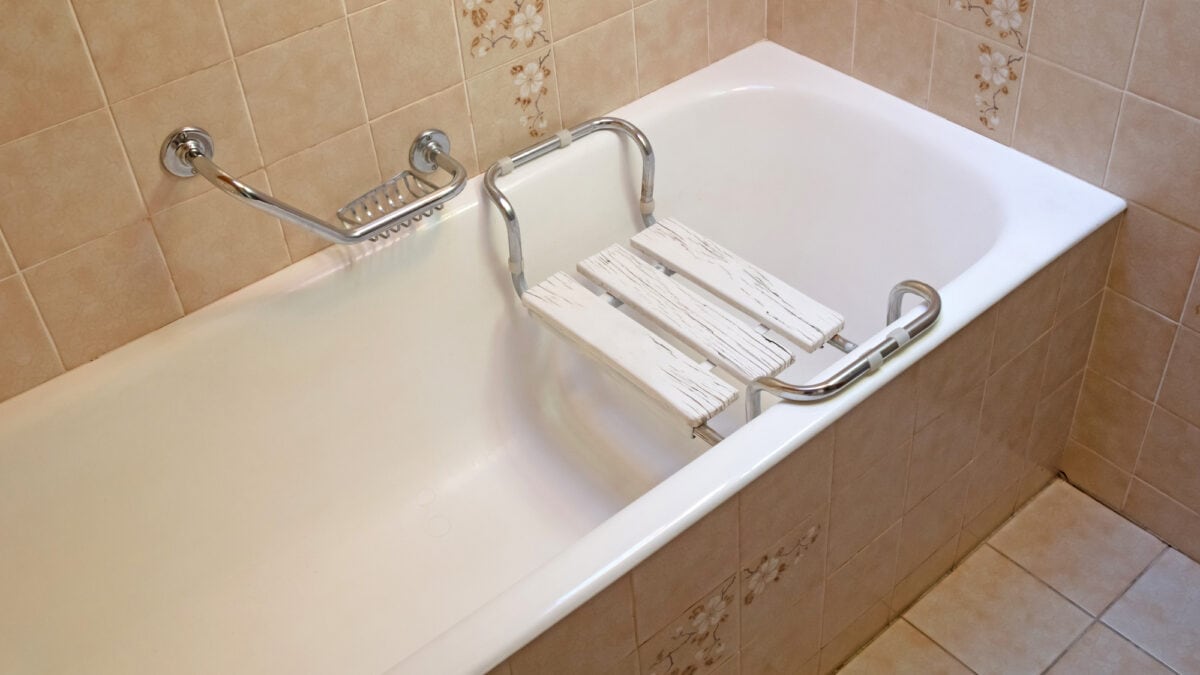 Bench seat on handicap tub available by Caps Remodeling in Madison Heights
